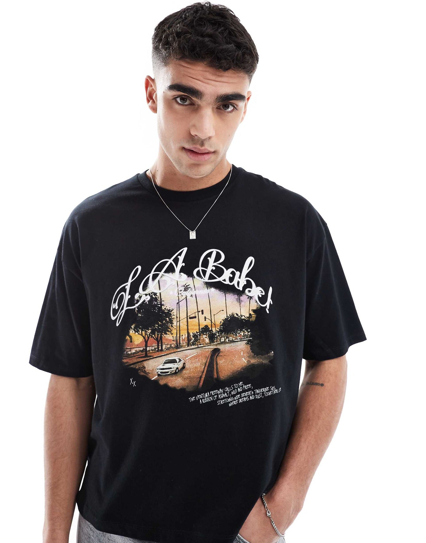 Boxy Oversized T-Shirt With Scenic Graphic