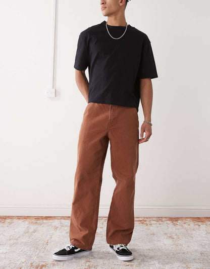 Drill Chore Loose Fit Carpenter Trousers With Vintage Wash