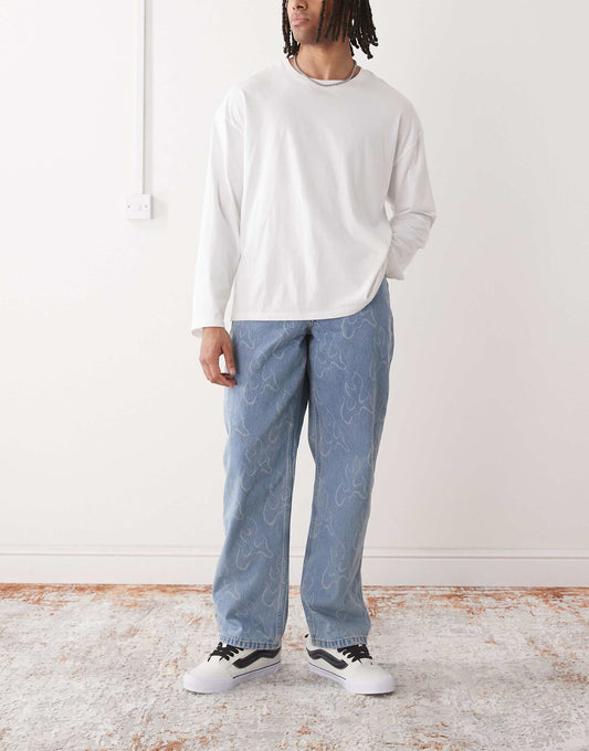Check-5 Blaze All Over Print Loose Fit Denim Jeans
