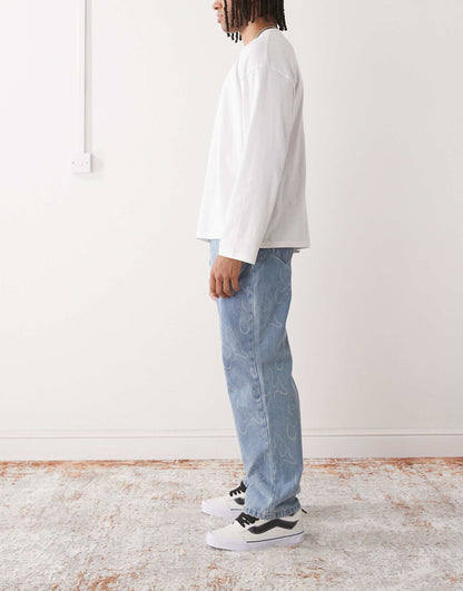 Check-5 Blaze All Over Print Loose Fit Denim Jeans