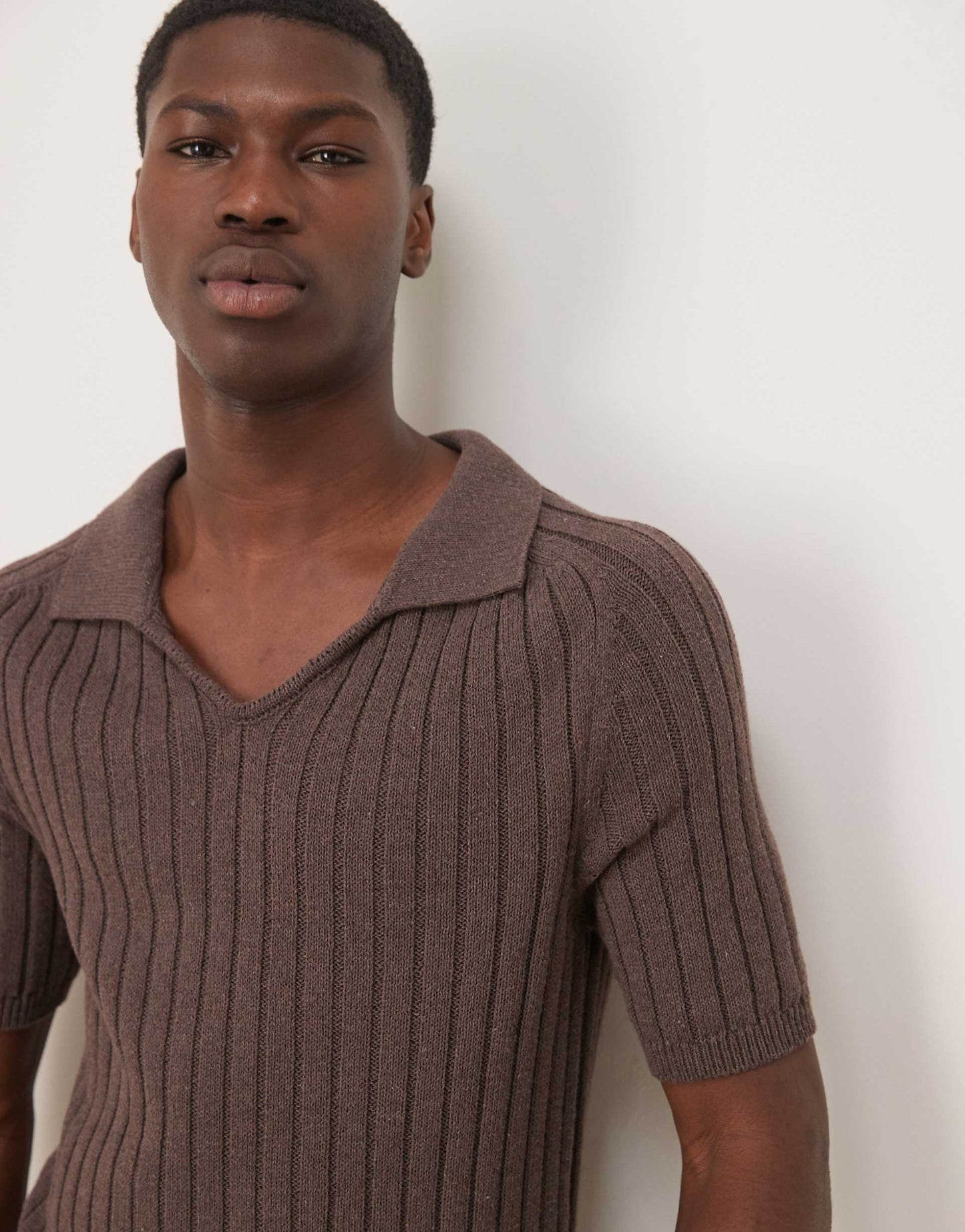 Muscle Fit Boxy Knitted Rib Polo