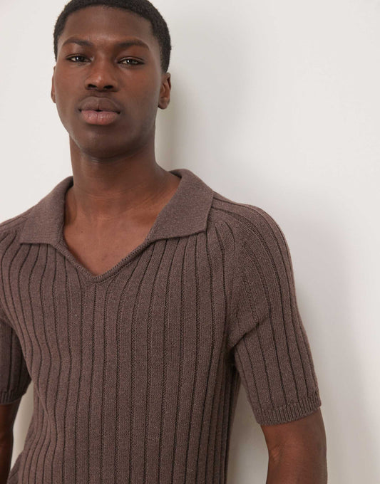 Muscle Fit Boxy Knitted Rib Polo