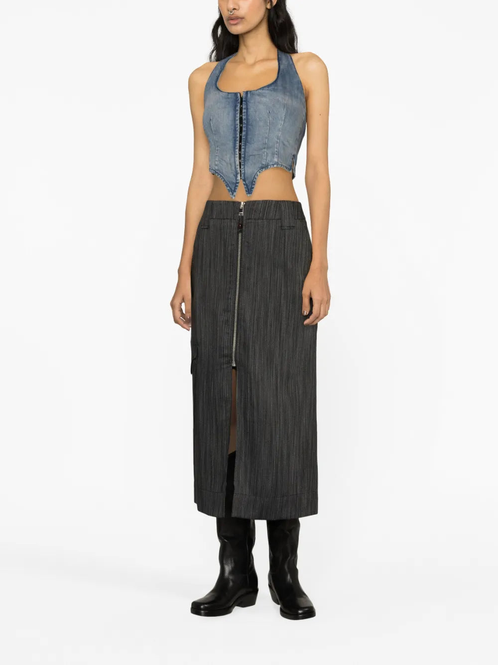 Striped Low-Rise Midi Skirt