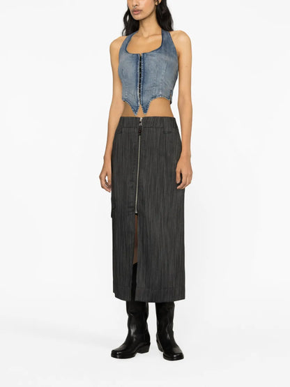 Striped Low-Rise Midi Skirt