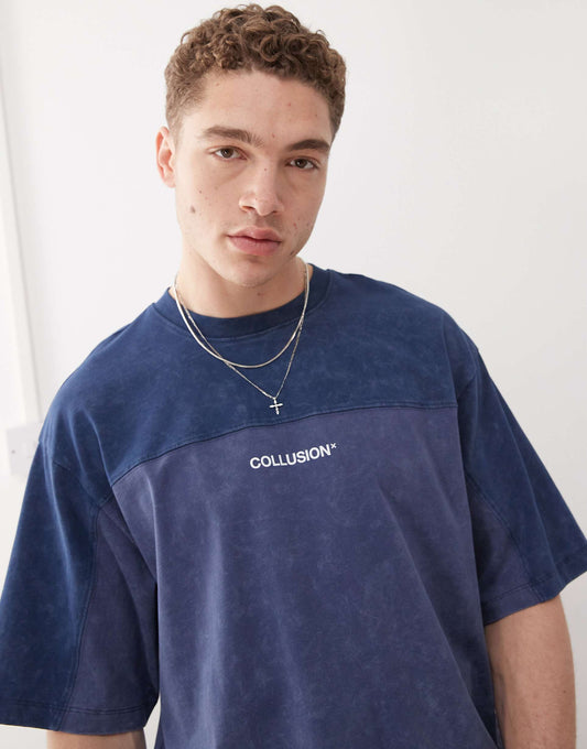 Blue Spliced Boxy Logo T-Shirt