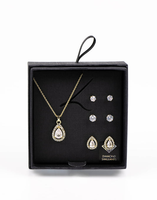 Gold Diamond Simulant Diamante & Pearl Necklace & Earrings Set