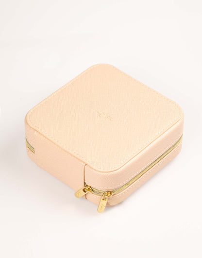 Blush Faux Leather Compact Square Jewellery Box