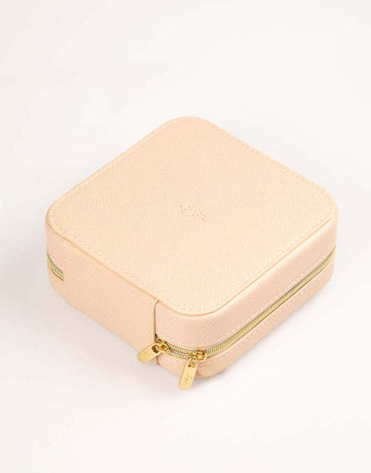 Blush Faux Leather Compact Square Jewellery Box