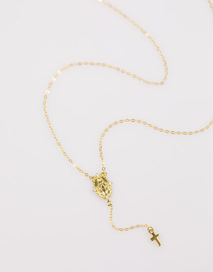 Gold Plated Sterling Silver Rosary Cross Necklace