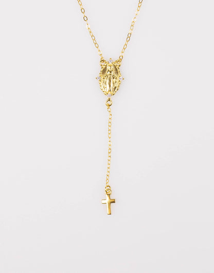 Gold Plated Sterling Silver Rosary Cross Necklace