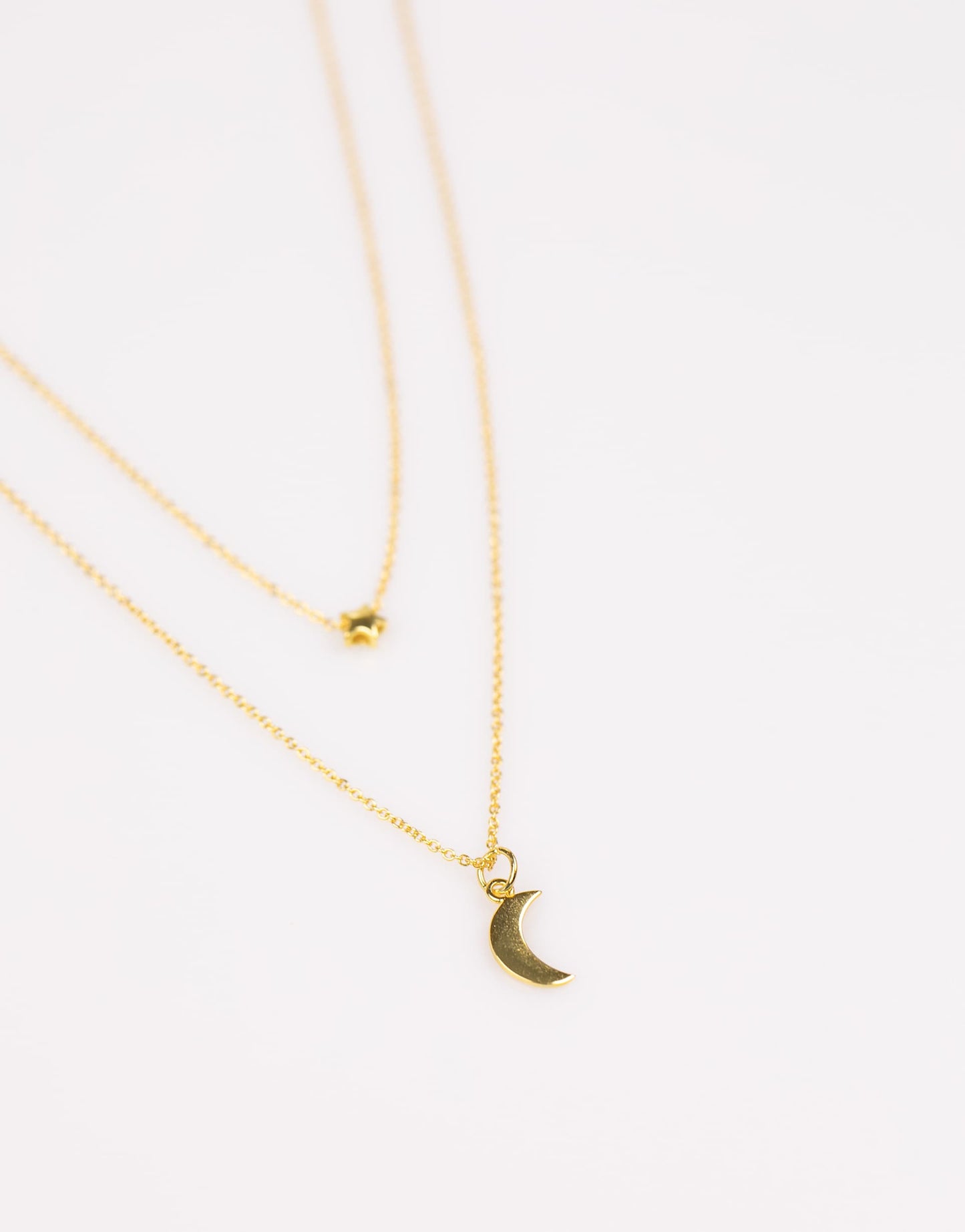 Gold Plated Sterling Silver Moon & Star Double Layer Necklace