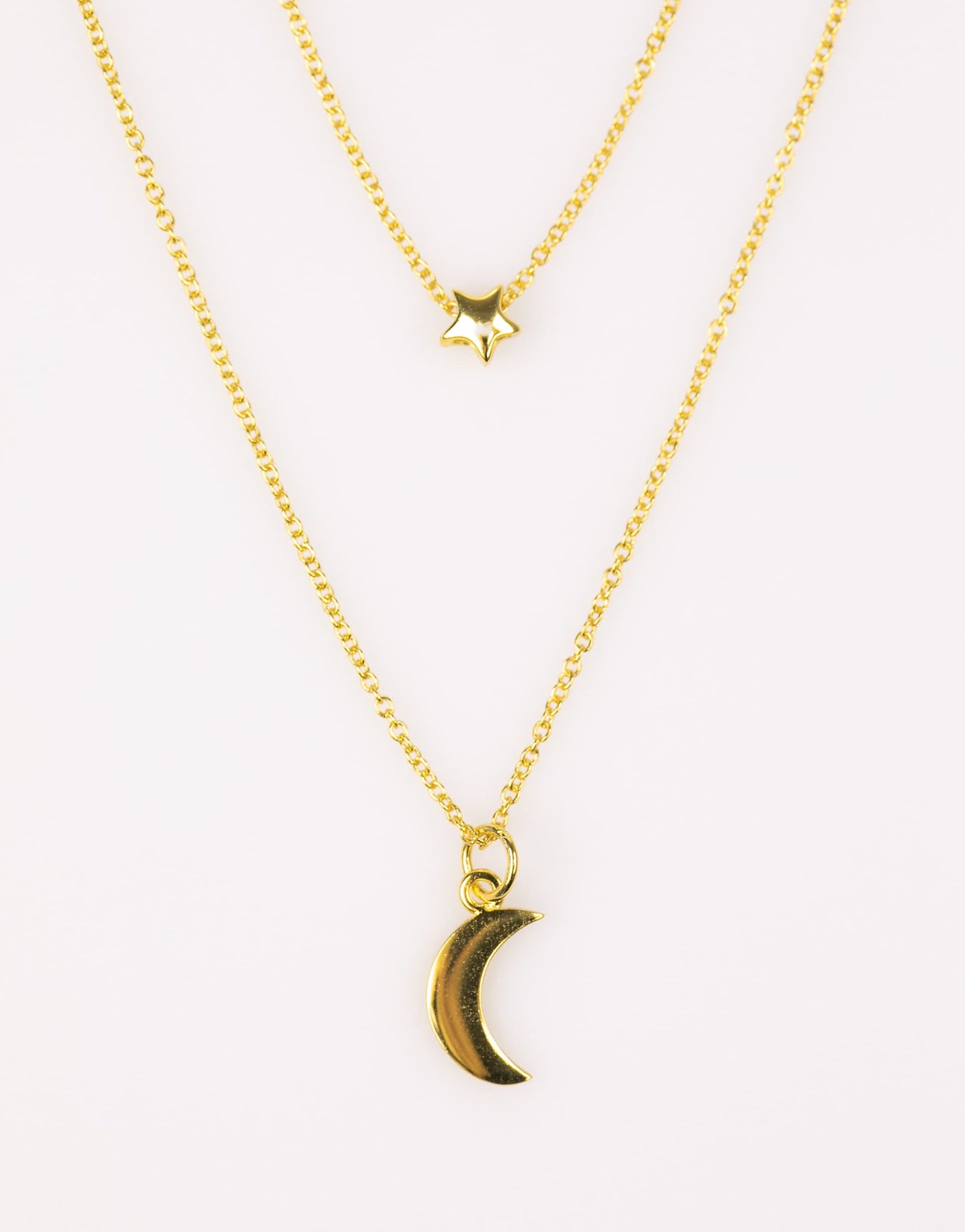 Gold Plated Sterling Silver Moon & Star Double Layer Necklace