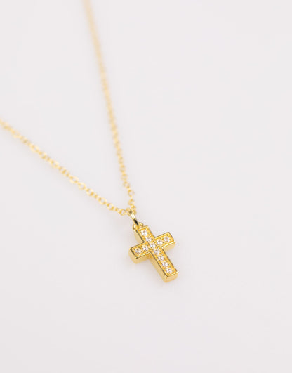 Gold Plated Sterling Silver Cubic Zirconia Cross Necklace