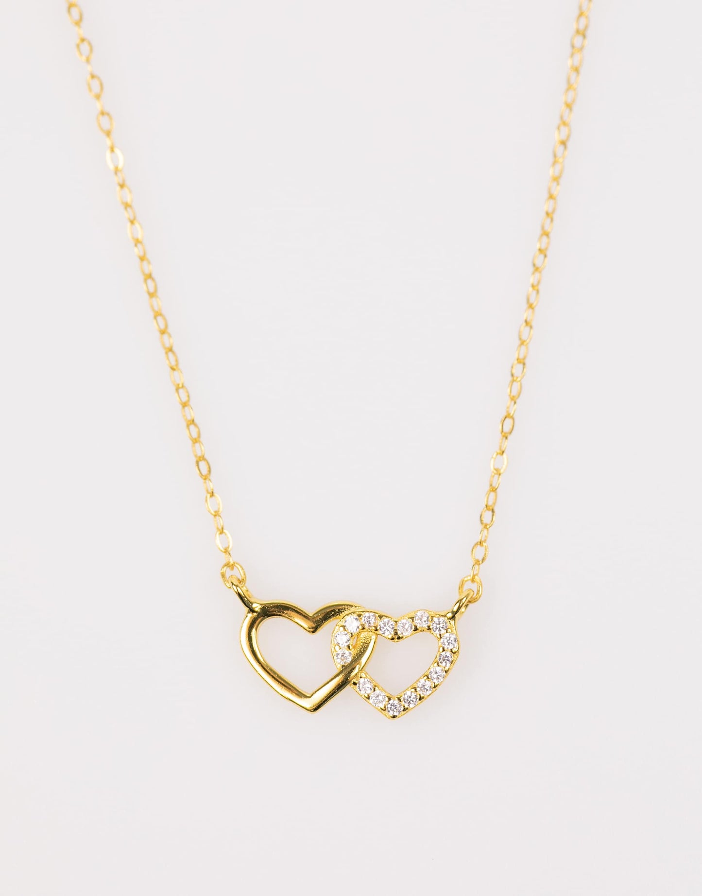 Gold Plated Sterling Silver Double Heart Cubic Zirconia Necklace