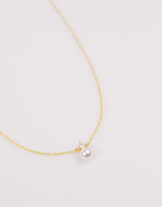 Gold Plated Sterling Silver Pearl Cubic Zirconia Necklace