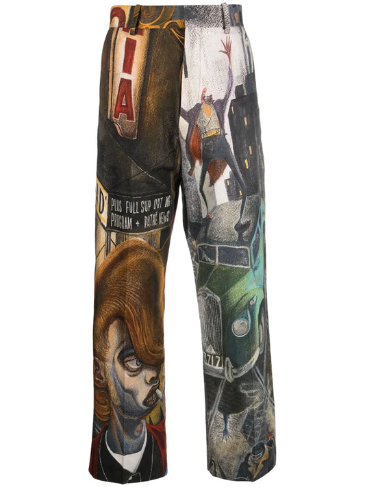 Graphic-Print Straight-Leg Trousers