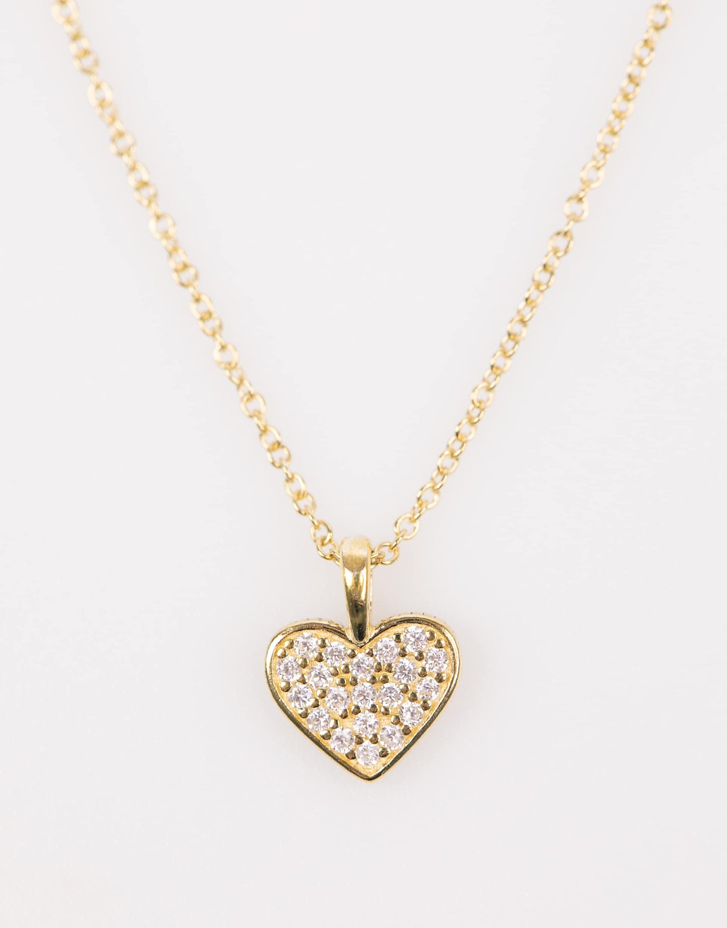 Gold Plated Sterling Silver Pave Cubic Zirconia Heart Necklace