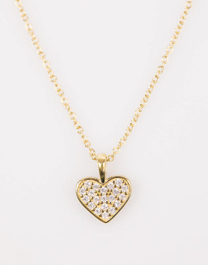 Gold Plated Sterling Silver Pave Cubic Zirconia Heart Necklace