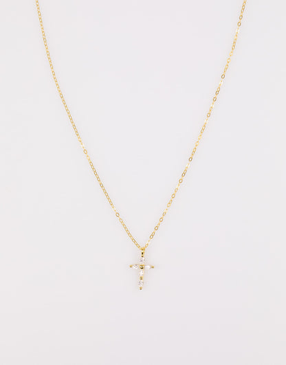 Gold Plated Sterling Silver Cubic Zirconia Cross Necklace