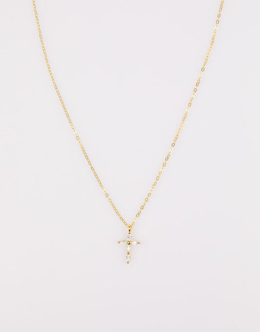 Gold Plated Sterling Silver Cubic Zirconia Cross Necklace