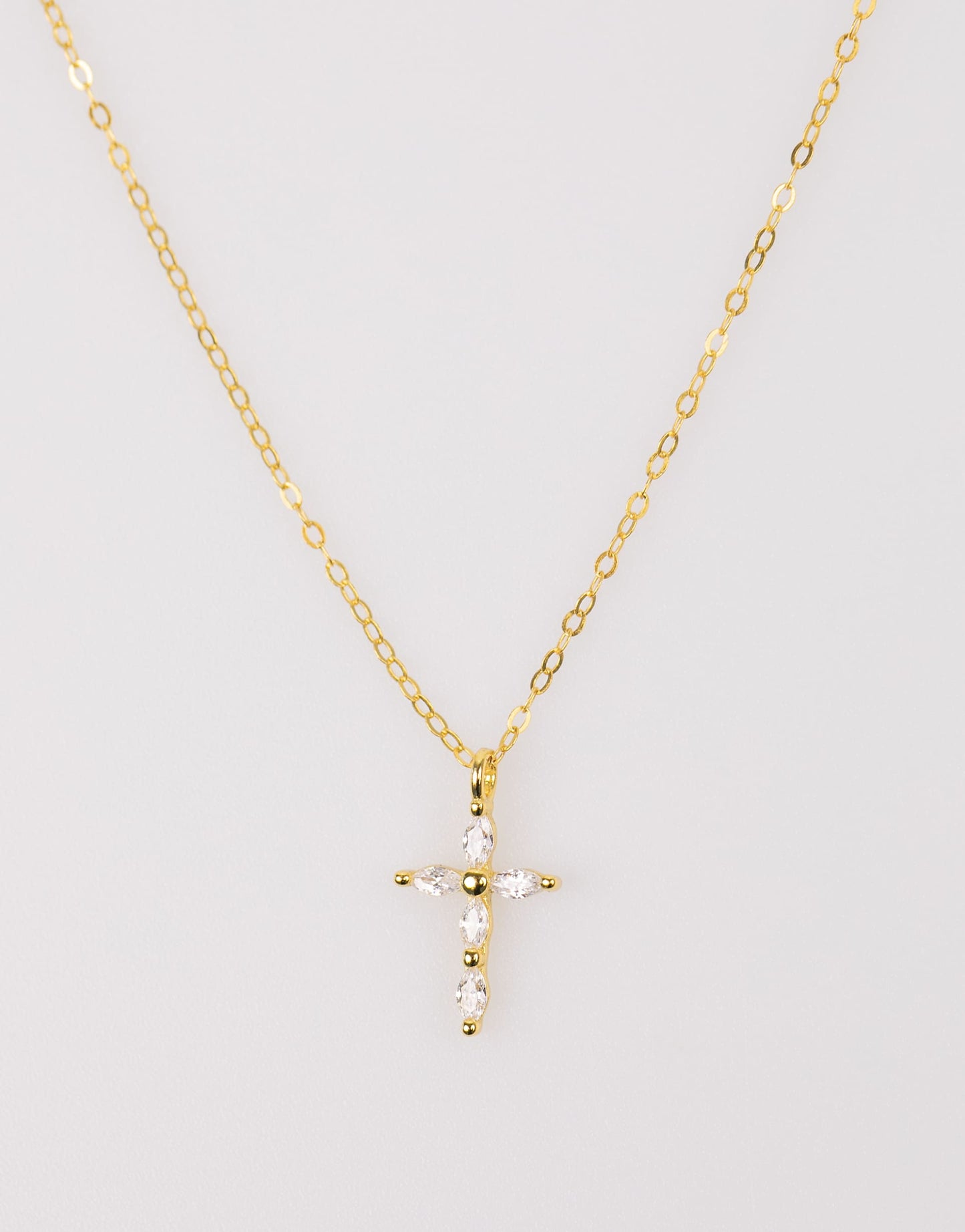 Gold Plated Sterling Silver Cubic Zirconia Cross Necklace