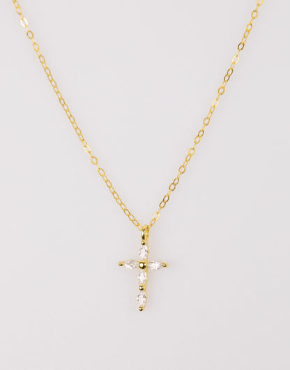 Gold Plated Sterling Silver Cubic Zirconia Cross Necklace