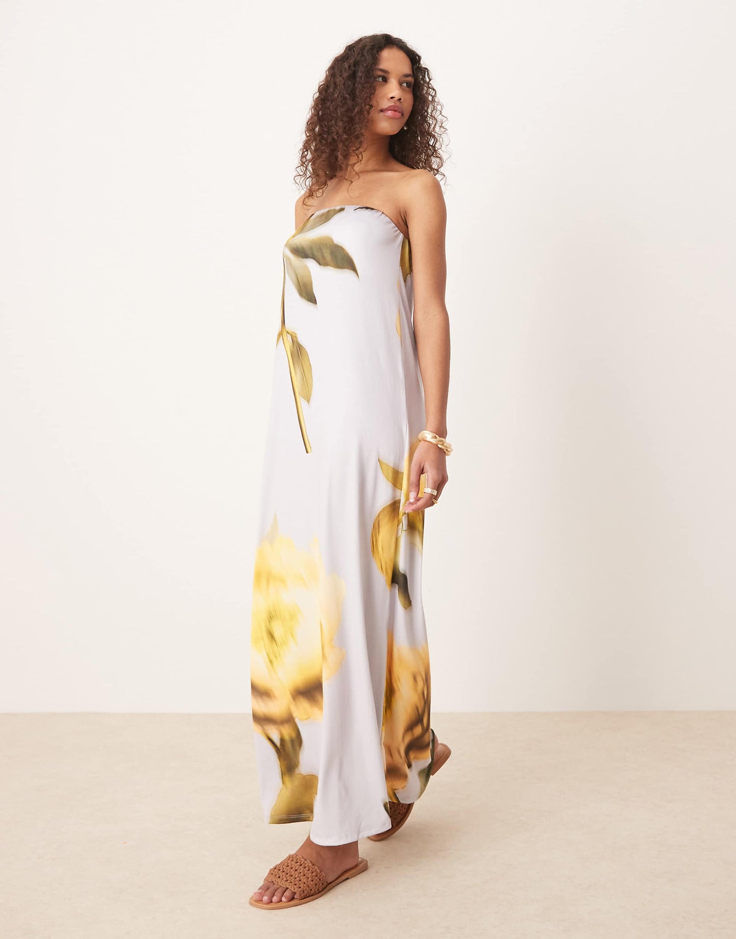 Bandeau Placement Flower Maxi Dress