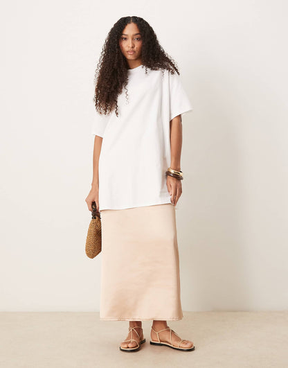 Satin Cami Midi Dress With Oversize T-Shirt Overlay