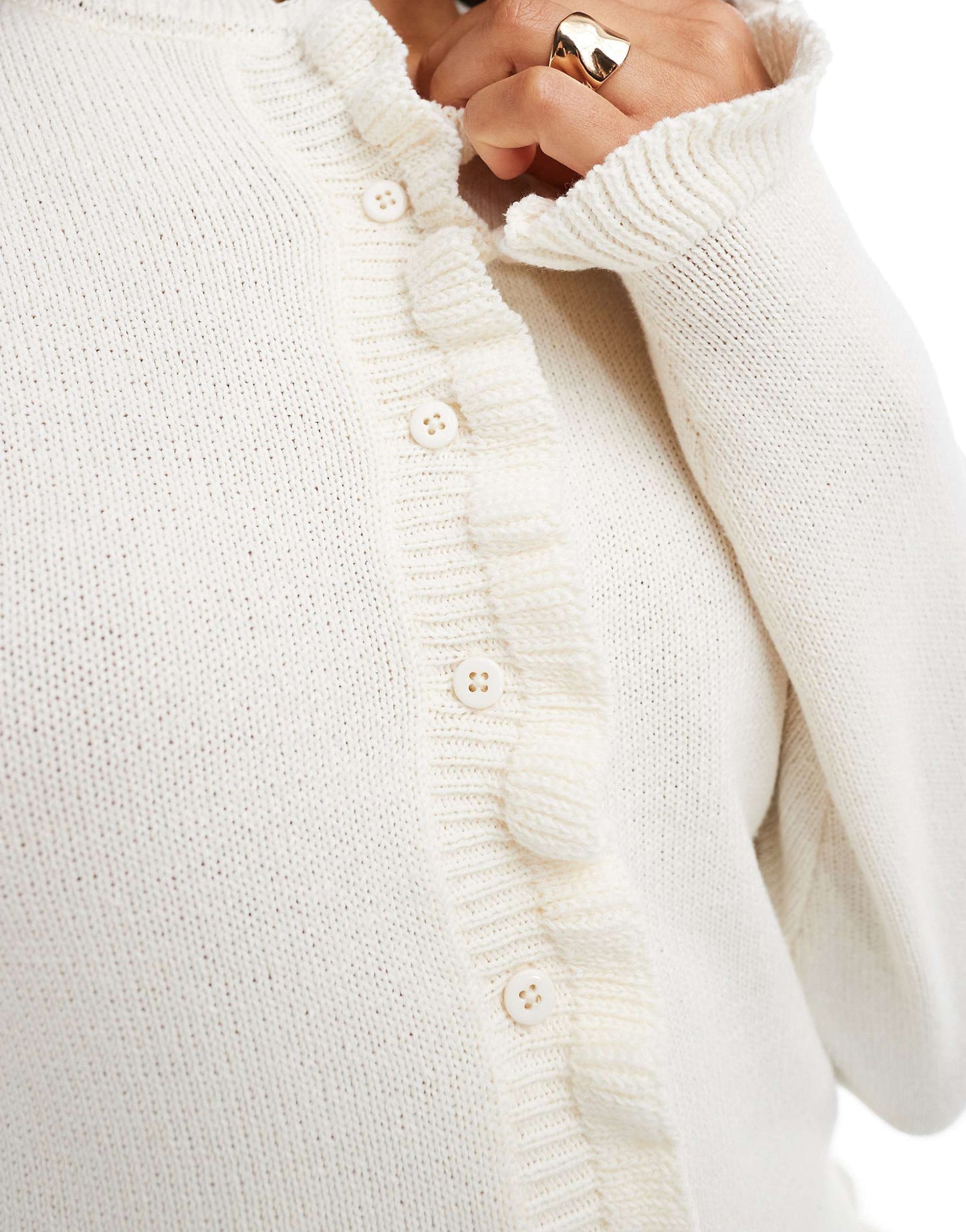 Button Front Cardigan With Frill