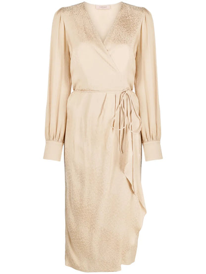 Wraparound Draped-Detail Midi Dress