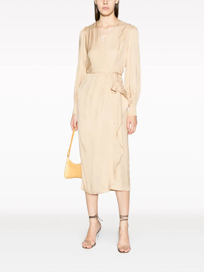 Wraparound Draped-Detail Midi Dress