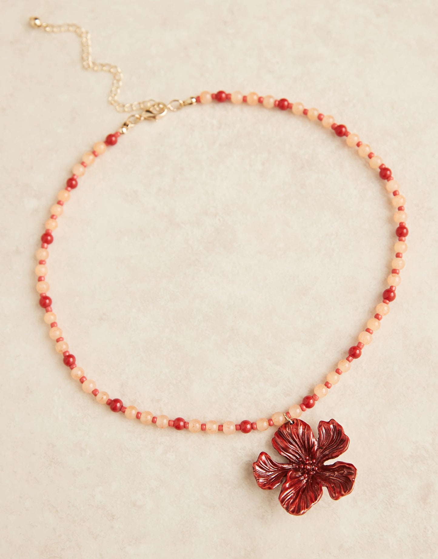 Necklace With Semi Precious Beads And Flower Pendant