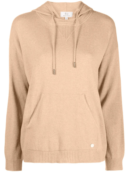 Logo-Plaque Fine-Knit Hoodie