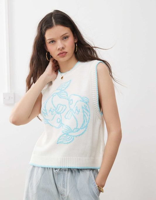 Knitted Tank With Fish Print