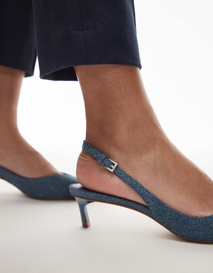 Denim Sling Back Kitten Heel