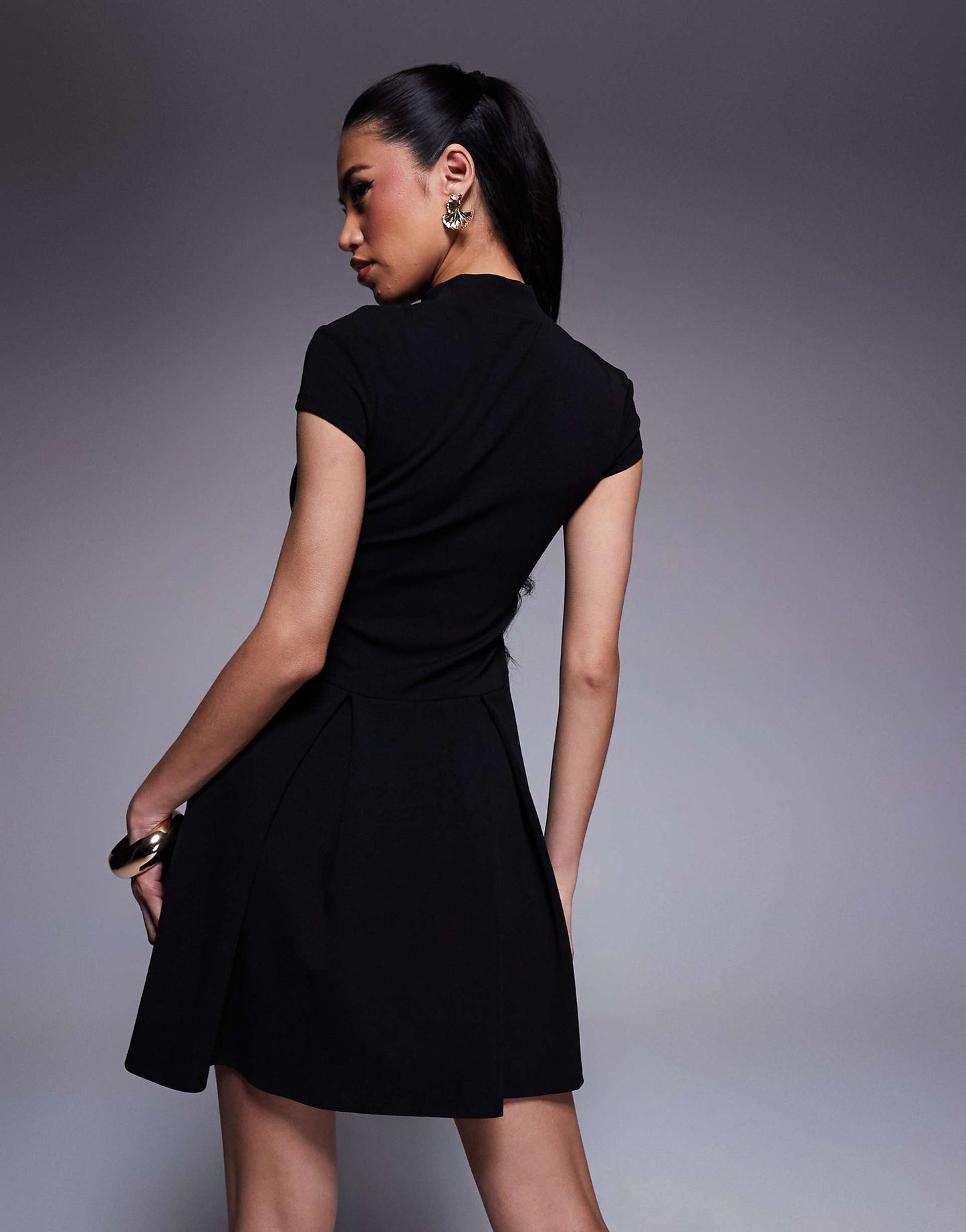 High Neck Cap Sleeve With Button Detail Mini Dress