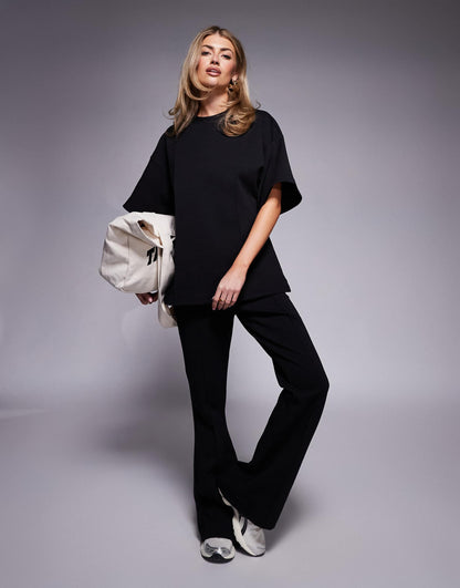 Interlock Oversized Boxy Tee Co Ord With Seam Detail Black