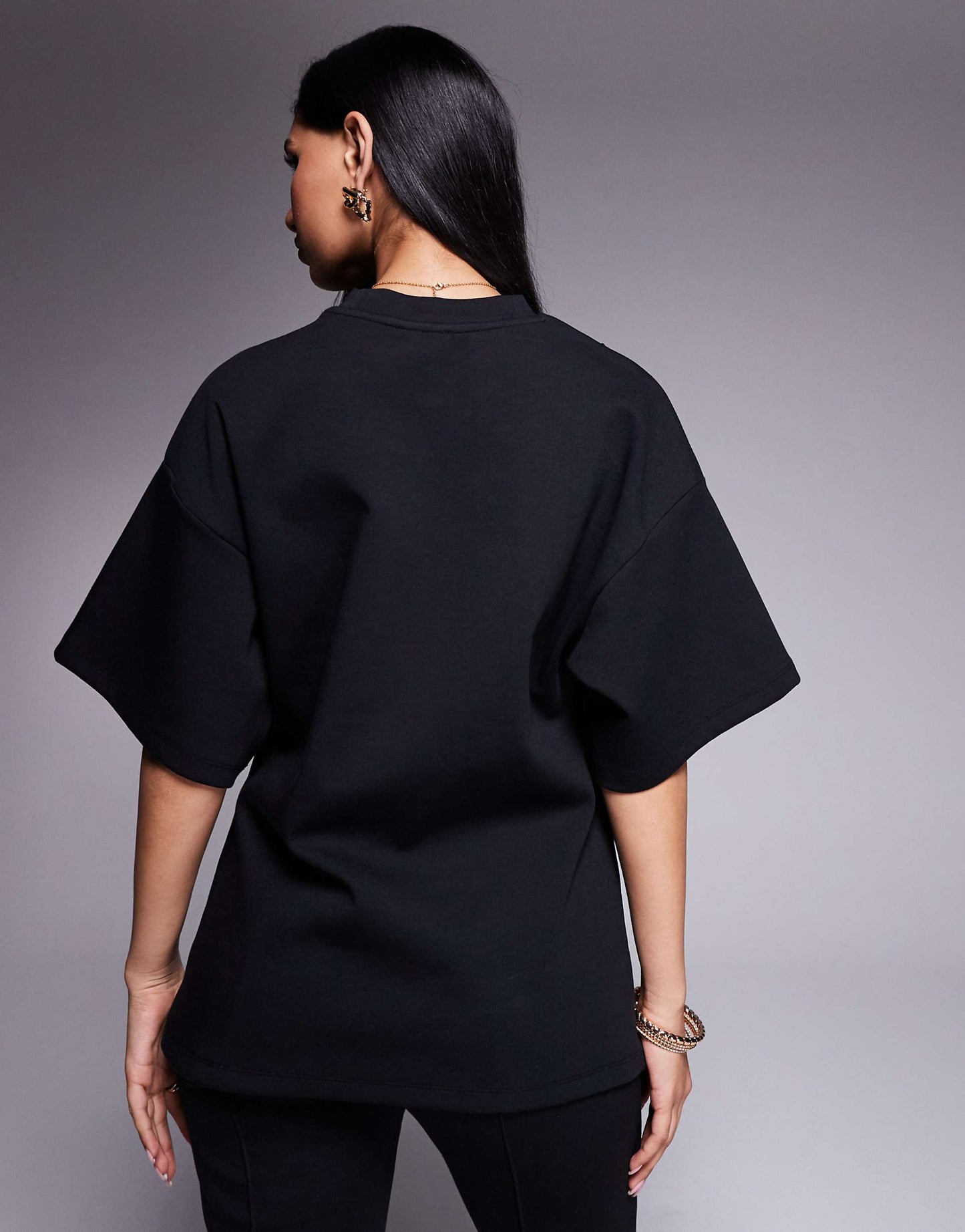 Interlock Oversized Boxy Tee Co Ord With Seam Detail Black