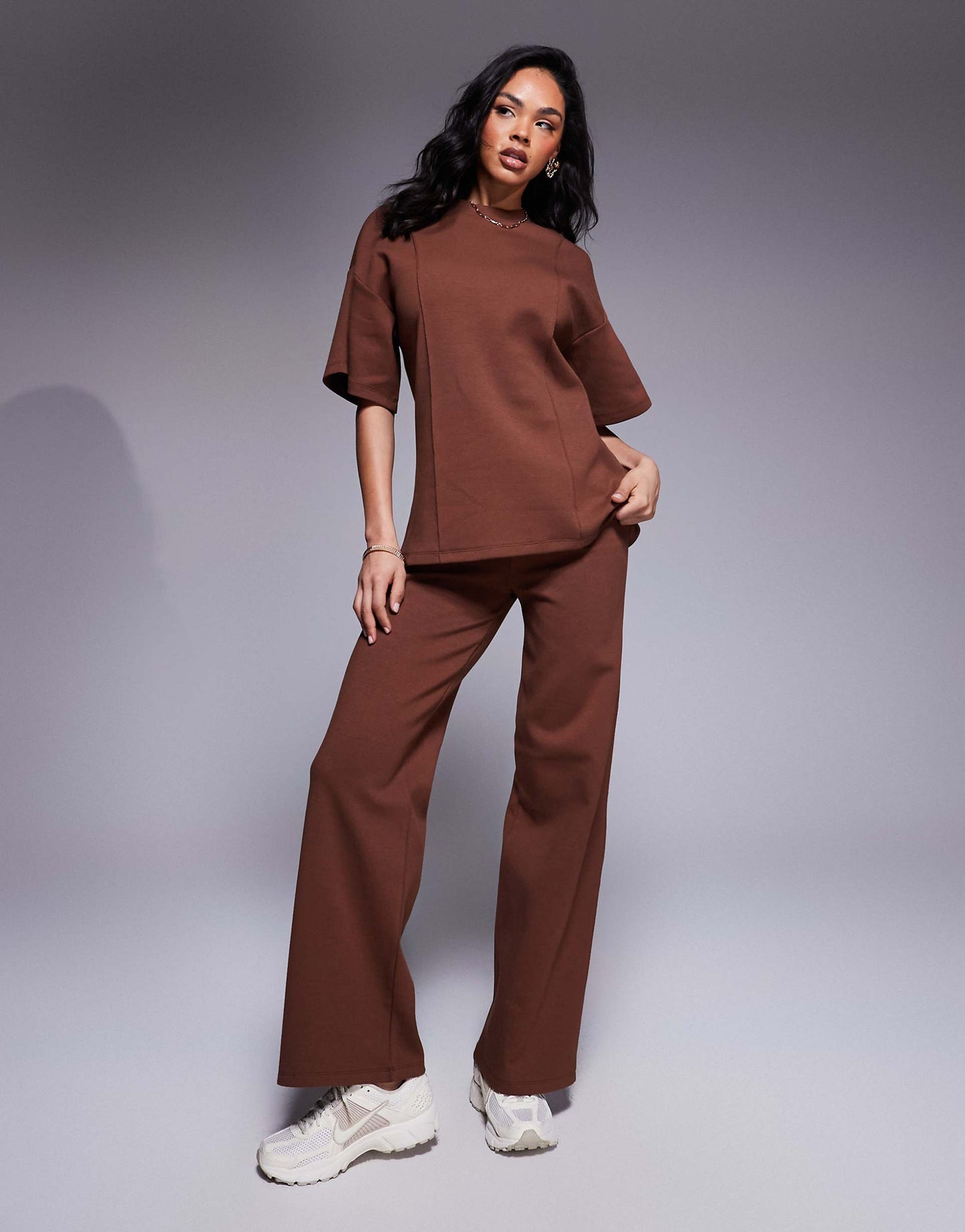 Interlock Oversized Boxy Tee Co Ord With Seam Detail In