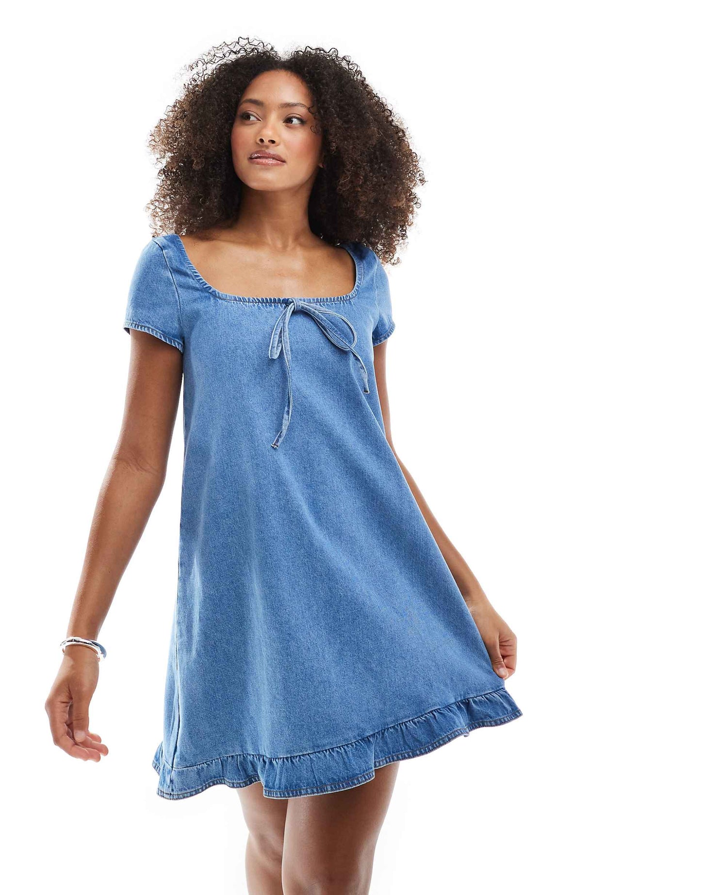 Tie Front Denim Mini Dress