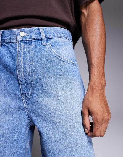Long Length Denim Jorts With Twisted Seam