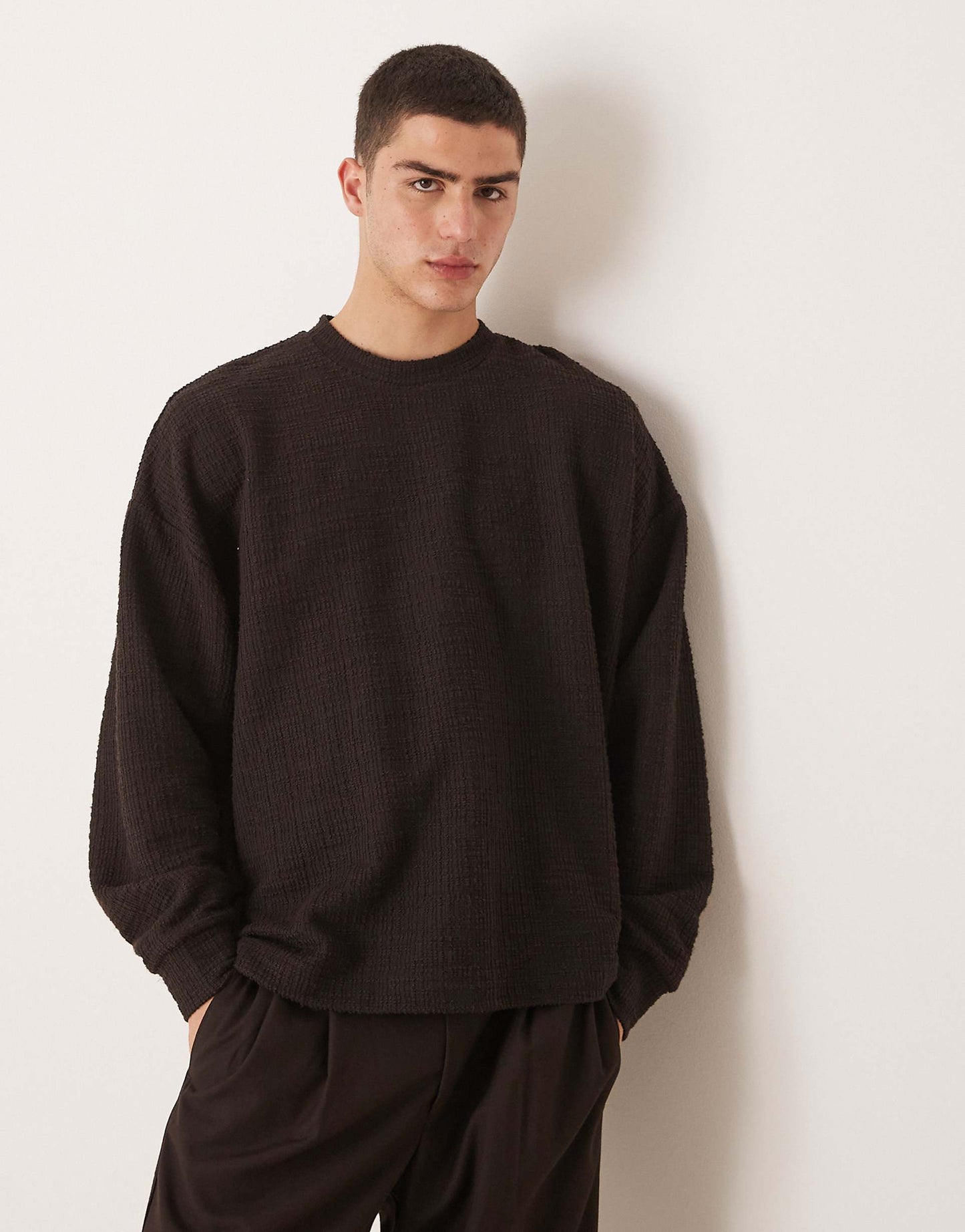 Extreme Oversized Textured Long Sleeve T-Shirt