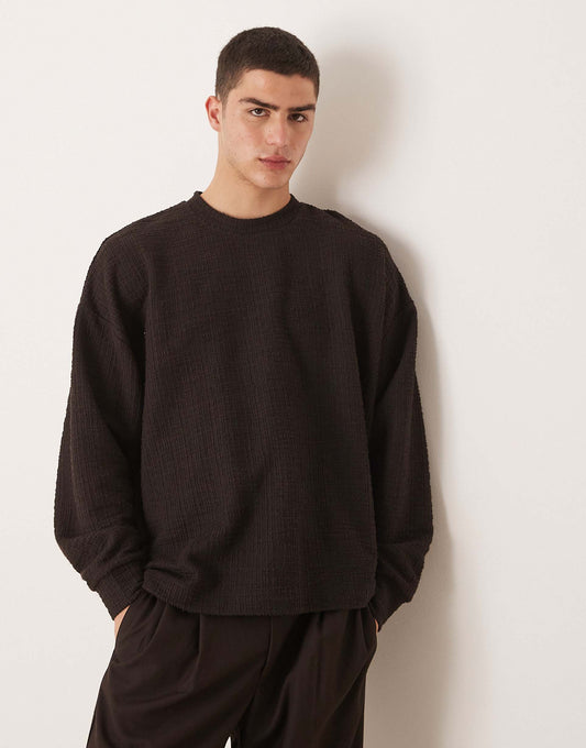Extreme Oversized Textured Long Sleeve T-Shirt