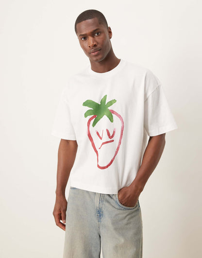 Oversized Boxy Heavyweight 240Gsm T-Shirt With Strawberry Print