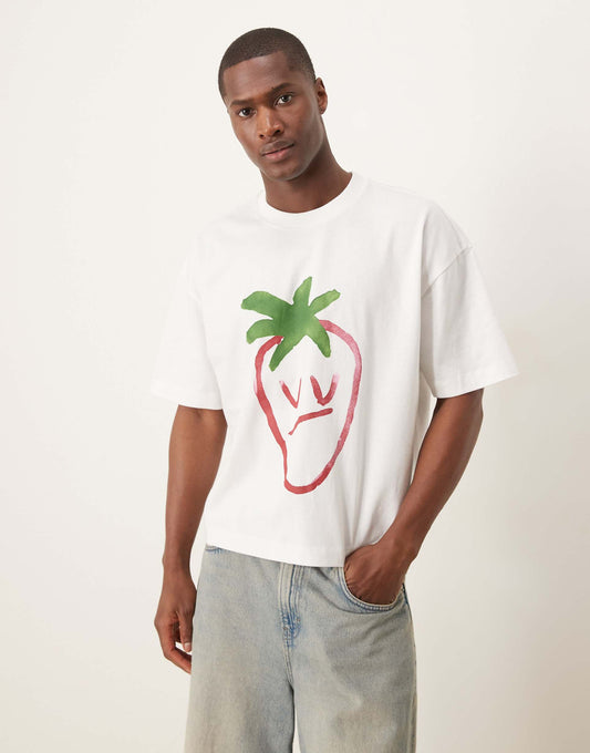 Oversized Boxy Heavyweight 240Gsm T-Shirt With Strawberry Print