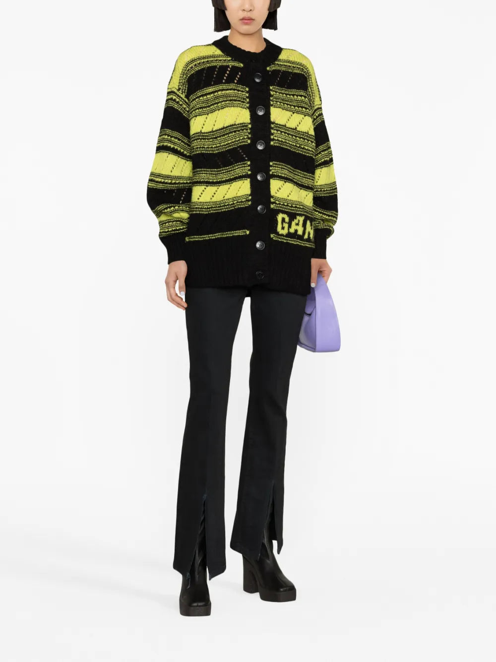 Stripe-Pattern Knitted Cardigan