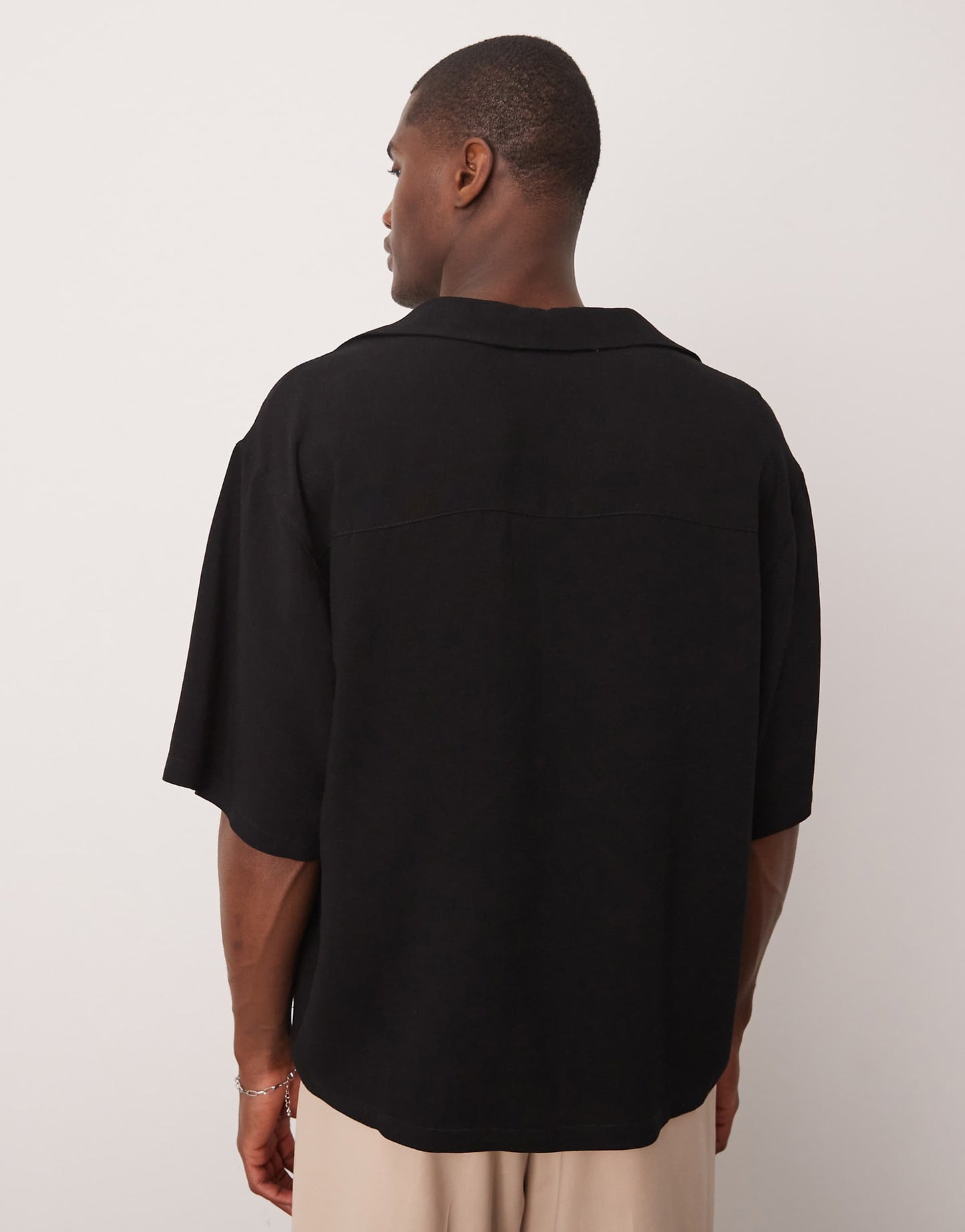Oversized Boxy Linen Mix Shirt With Deep V Neck