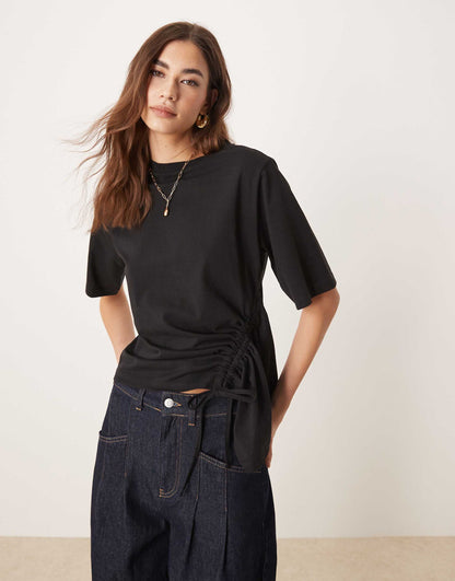 Oversized T-Shirt With  Drawstring Godet Detail