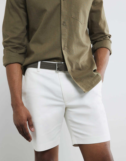 White Slim Fit Belted Chino Shorts