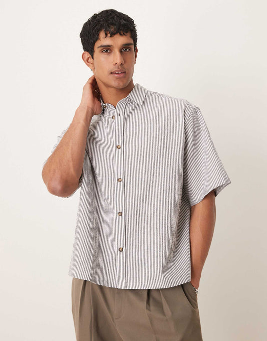 Boxy Oversized Seersucker Shirt